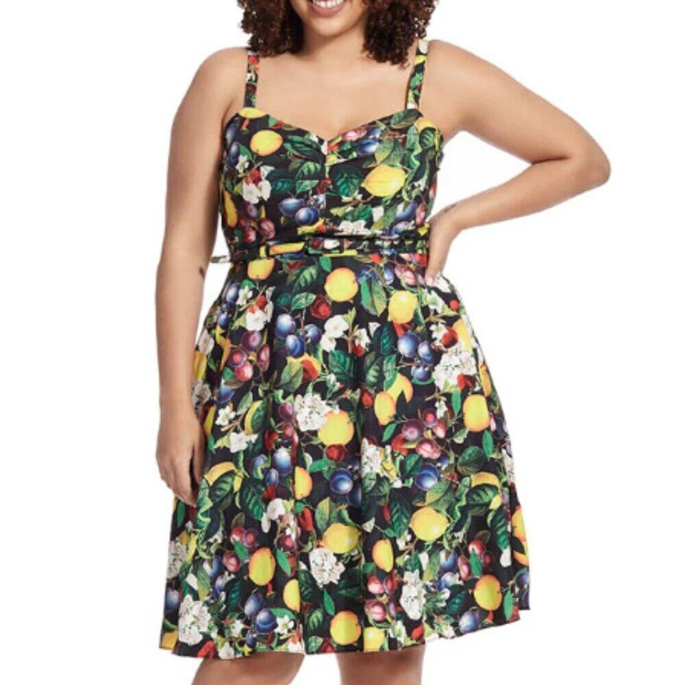 City Chic Fruit Salad Sweetheart Neckline Spaghetti Strap Dress White Multi 16